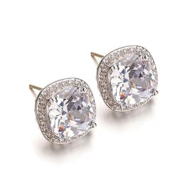 Anti-Allergic 925 Earrings Backs White Gold Plated Bling Cubic Zirconia CZ Diamond Earrings Jewelry Gift for Men Women218c