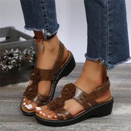 Sandals Ladies Summer Fashion Multicolor Flower Round Toe Hook&Loop Platform Women Correction