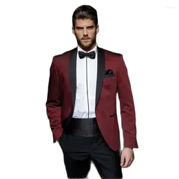 Men's Suits Wedding Burgundy Men 2pieces Jacket Black Pants Custom Made Groom Tuxedo Bridegroom Blazer Trousers Slim Fit Male Clothing