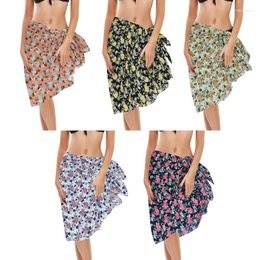 Women's Swimwear Women See-Through Beach Cover Up Wrap Scarf Short Skirt Printed Casual Dress Dropship