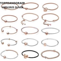 Rose Gold s925 Silver Heart-shaped Basic Chain Fit Original Charm Pandoraer Snake Bone Bracelet For Women DIY Jewellery Making 22012336e