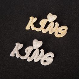 Custom Name Heart Hook Brush Letters Pendant Iced Out Pendants for Men Women Personalised Jewellery Gift228p