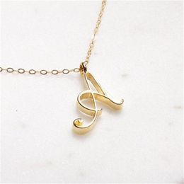 Gold Color Swirl Initial Alphabet Necklace All 26 English A-T Cursive Luxury Monogram Name Word Text Character Capital Letter Pend201S
