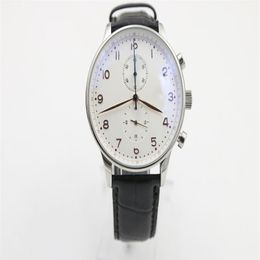 Discount White Dial limited Watch Mens Golden Stainless Pointer Wristwatches Steel Case Black Leather Strap Watches279T