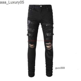 Jeans amari Fashion amirl amirlies ies am High amis imiri Black amiiri Designer Street Clothing Brand ires Jeans Embroidery Denim with Pants Holes in Ins Ruffle TI32