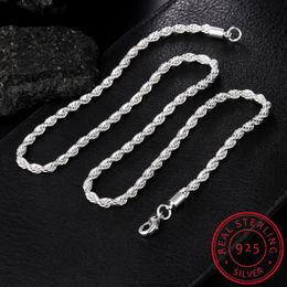 925 Sterling Silver 16 18 20 22 24 Inch 4mm ed Rope Chain Necklace For Women Man Fashion Wedding Charm Jewelry224N