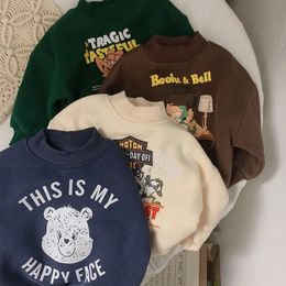Пуловер с героями мультфильмов, плюшевые детские толстовки с модным принтом, корейский детский свитер для мальчиков и девочек, осенне-зимний детский топ, утолщенный 231218