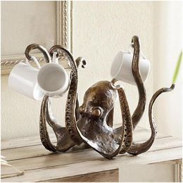 Decorative Objects Figurines Octopus Statue Resin Scpture Crafts Mug Holder Fun Cast Cup Jewelry Desktop Home Decoration Homefavor Dhldi