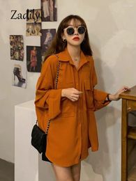 Women's Blouses Zadily 2024 Spring Oversize Full Sleeve Women Long Shirt Korea Style Pocket Button Up Ladies Tunic Autumn Female Blouse