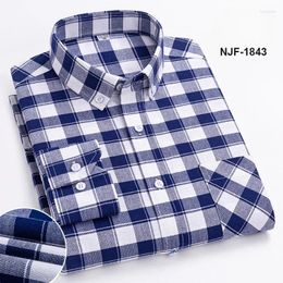 Men's Casual Shirts Plus Size Social Shirt Long Sleeve Pure Cotton Oxford Thin Soft Button Large Plaid Formal ClothingBusiness