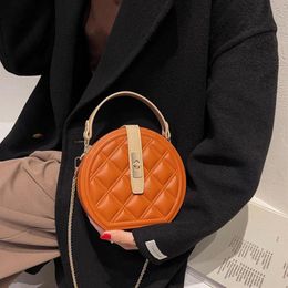Evening Bags 2022 Women Small Round Box Designer High Quality PU Leather Plaid Handbag Orange Green Chain Shoulder Clutch229A