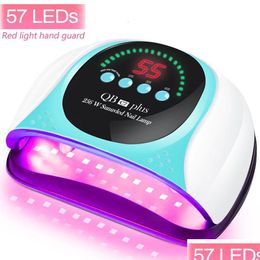 Nail Dryers Nail Dryers 256W Uv Led Red Light Lamp For Gel Polish With 57 Beads Sensor And 4 Timers Professional Drop Delivery Health Dhzlp