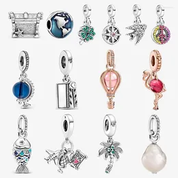 Loose Gemstones Authentic 925 Sterling Silver Flamingo Pink Air Balloon Charm Is Suitable For The Original Women's Bracelet Necklace