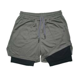 Men's Shorts Men's Double Layer Fitness Shorts Drawstring Mesh Lining Elastic Waist Breathable Quick Dry to Beach Pool Summer MaleL1218