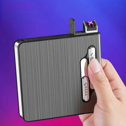 New 20-Pack Dual Arc Charging Cigarette Case Outdoor Windproof Portable Plasma USB Lighter Men's Essential Gift