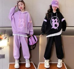 Big girls leter printed clothes sets old kids hooded long sleeve sweatshirt loose pants 2pcs 2024 spring teenagers casual outfits Z6170