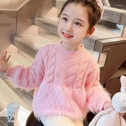 Jackets Girls' Mink Hair Thickened Warm Pullover Children's Sweater Fashionable 2023 Bottom