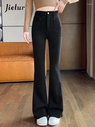 Women's Pants Tight Hip Black Slim Fashion Female Flare High Waist Casual Simple Chic Zipper Pockets Trousers Office Lady