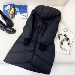 Women's Vests Long Down Jacket Hooded Slim Fit Knee Length White Duck European Coat 2023 Winter Thickened