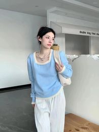 Women's Sweaters Fashion Sweet Beauty Sweater Women Chic Square Neck Pullovers Spring Autumn Thin Loose Female 2023