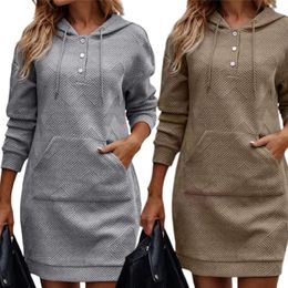 Womens Hoodies Sweatshirts F42F Women Dress Hooded Casual Button Long Sleeve Tunics Oversized with Pocket 231218