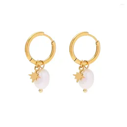 Stud Earrings Stainless Steel PVD 18K Gold Plated Tarnish Waterproof Natural Pearl Star Charm For Woman Jewellery Wholesale Trendy