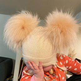 Wide Brim Hats Bucket Selling Baby Infant Beanie Hat with Earflaps Angora Soft Warm Fur Pom Knitted Kids Cute Children Winter Caps 231218