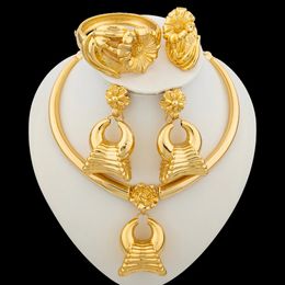 Wedding Jewellery Sets African Set for Women Irregular Earrings and Necklace with Bracelet Ring 18k Gold Plated Weddings Bridal Jewery 231219