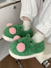 Slippers Cute Frog Cotton Home Slippers Women Winter Men And Women's Indoor Anti-skid Thick Soled Warm Woollen Household Shoes 231218