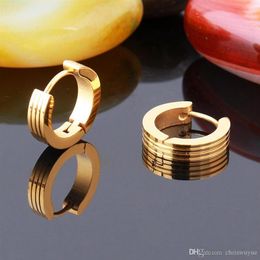 New High Quality Cool Mens Stainless Steel Hoop Piercing Ear Earring Studs Jewelry Unisex Gold Earrings2265