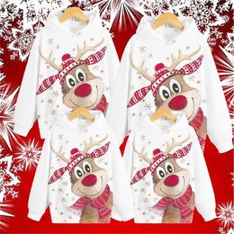 Family Matching Outfits Ugly Christmas Hoodie Animal Elk Casual Pocket White Long Sleeve Adorable Hoodies Clothing 231218