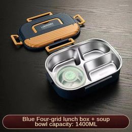 Dinnerware 304 Stainless Steel Lunch Box For Work Student Portable Divided Into Compartments With Soup Bowls