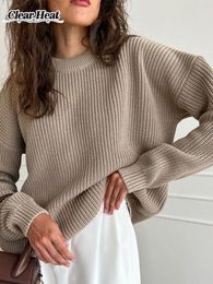 Women's Sweaters Solid Crochet Sweater Pullovers For Women Chic Long Sleeve O-neck Knitted Autumn Fashion Office Female Casual Tops