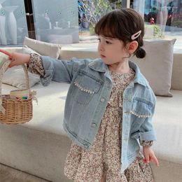 Jackets Girls' Spring Pearl Children's Denim Jacket Baby And Autumn Fashionable Cardigan Top
