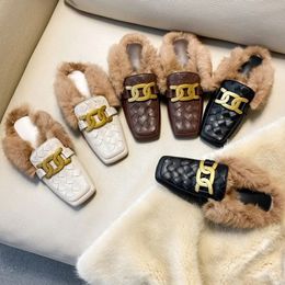 Outwear Winter Baotou and Autumn Fur Slippers for Women's Rabbit Hair Lazy Man Flat Bottom Half Trailer 231219 20944