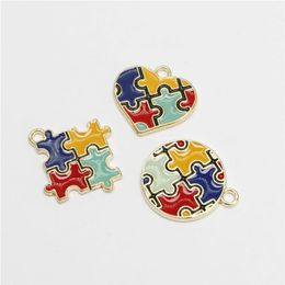 18pcs Enamel Autism Pendant Drop Oil charms Colorful Jewelry Making DIY Handmade Craft Puzzle Piece For Bracelet Earrings Gift DIY295R
