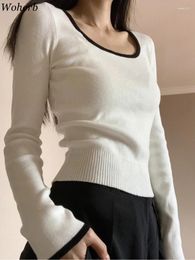 Women's T Shirts Autumn Women Fashion Tunic Long Sleeve Tees Simple Contrast Colour Knitted Tops Korean Casual O-neck 2023 Ropa Mujer