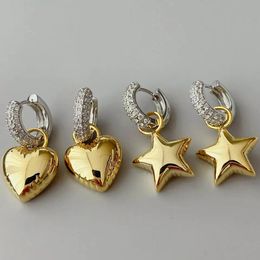 Stud 5Pairs Gold Silver Colour Heart Star Drop Earrings Fashion Metal Cz Hoop Earring Wedding For Women Jewellery Gift 231218