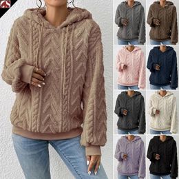 Women's Hoodies Wepbel Pullover Long Sleeve Sweater Flannel Hooded Loose Plush Coat Outwear Casual Fashion Sweatshirts