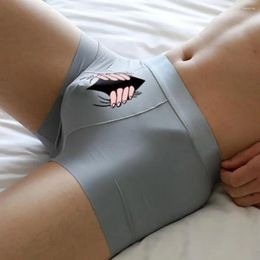 Underpants Men Briefs Cartoon Pattern U Convex Elastic Waist Plus Size Stretchy Sweat Absorbing Panties Sexy Male Lingerie For Sleeping