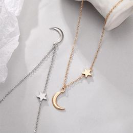 Stainless Steel Delicate Forever Love Heart and Moon Star Through Pendant Womens Necklace Available in Gold Silver tones3008