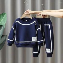 Clothing Sets O-neck Sweatshirts Kids 2 Piece Striped Casual Long Sleeve Pullover Tops Boys Conjunto Jogger Sweatpant Children Outfit