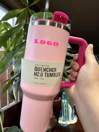 US Stock Mugs 40oz Mug Tumbler With Handle Insulated Tumblers Tie Dye PINK Flamingo Lids Straw 40 oz Stainless Steel Coffee Termos Cup Water Bottles 1219