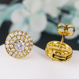 Hip Hop Stud Earring Vintage Jewelry Yellow Gold Fill Paved CZ Diamond Sparkling Women Men Earrings For Lover Gift