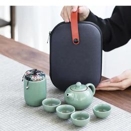 Teaware Sets Ceramic Travel Tea Set One Pot Four Cups Caddy Teapot Teacup Outdoor Portable Utensils Making Equipment