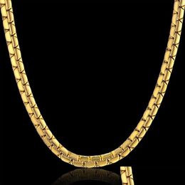 Other Hip Hop Chain 6Mm 14K Yellow Gold Necklace Male Wholesale Flat Box Link Womens Mens 20 23 26 Drop Delivery Jewelry Necklaces Pen Dhgpb