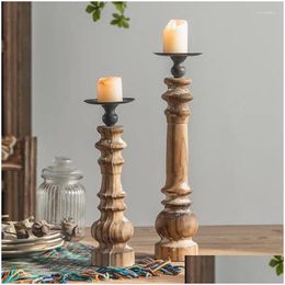 Candle Holders Retro Wood Candlesticks Vintage Nature Classic Craft Wedding Decorations Drop Delivery Home Garden Dhawl