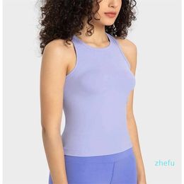 Yoga Outfit Slim Fit Tank Top Women's High Elastic Nude Sports Fitness Shirt Dress Breathable Running Gym