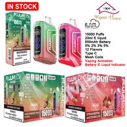 Original Fluum Box 15000 Puffs Digital Box 15K Disposable E Cigarettes 23ml Pre-Filled 12 Favours Mesh Coil Pods Cartridge 650mAh Rechargeable Vape