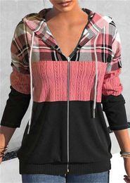 Cross Border European and American Foreign Trade Women's Clothing, Amazon's Best-selling Zippered Cardigan, Hooded Plaid Printed Hoodie,